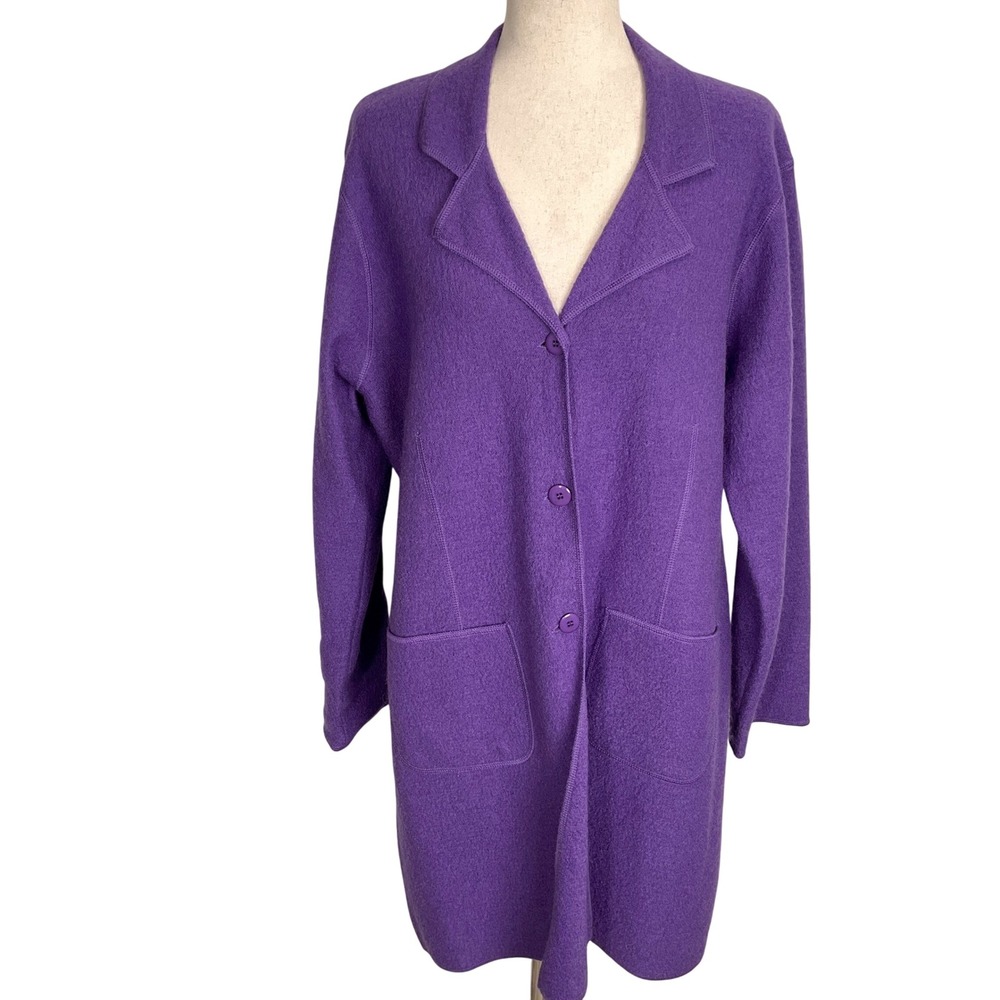 SILK CLUB Coatigan Women Large Purple Wool Long Carigan Sweater Coat Wool